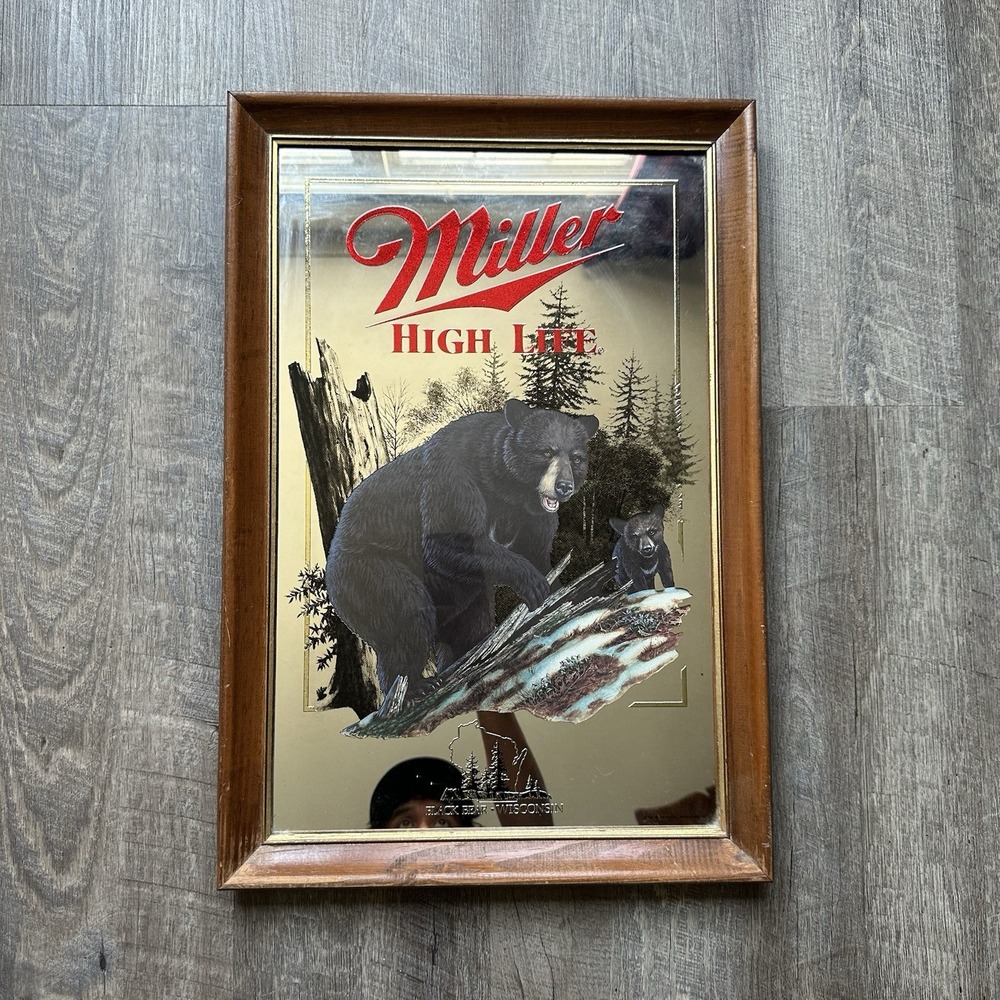Miller High Life Black Bear Mirror Plaque Sign Wisconsin Wildlife Series Beer